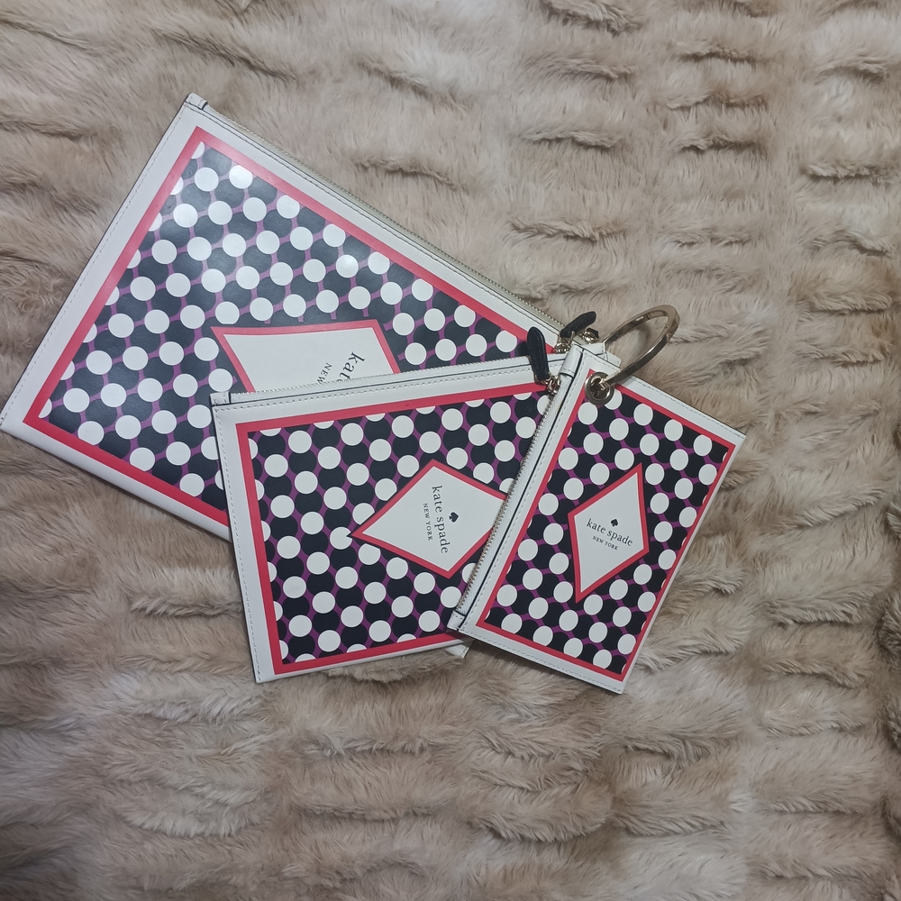 kate spade Polka Dot Navy Pink White Travel Pouch Set